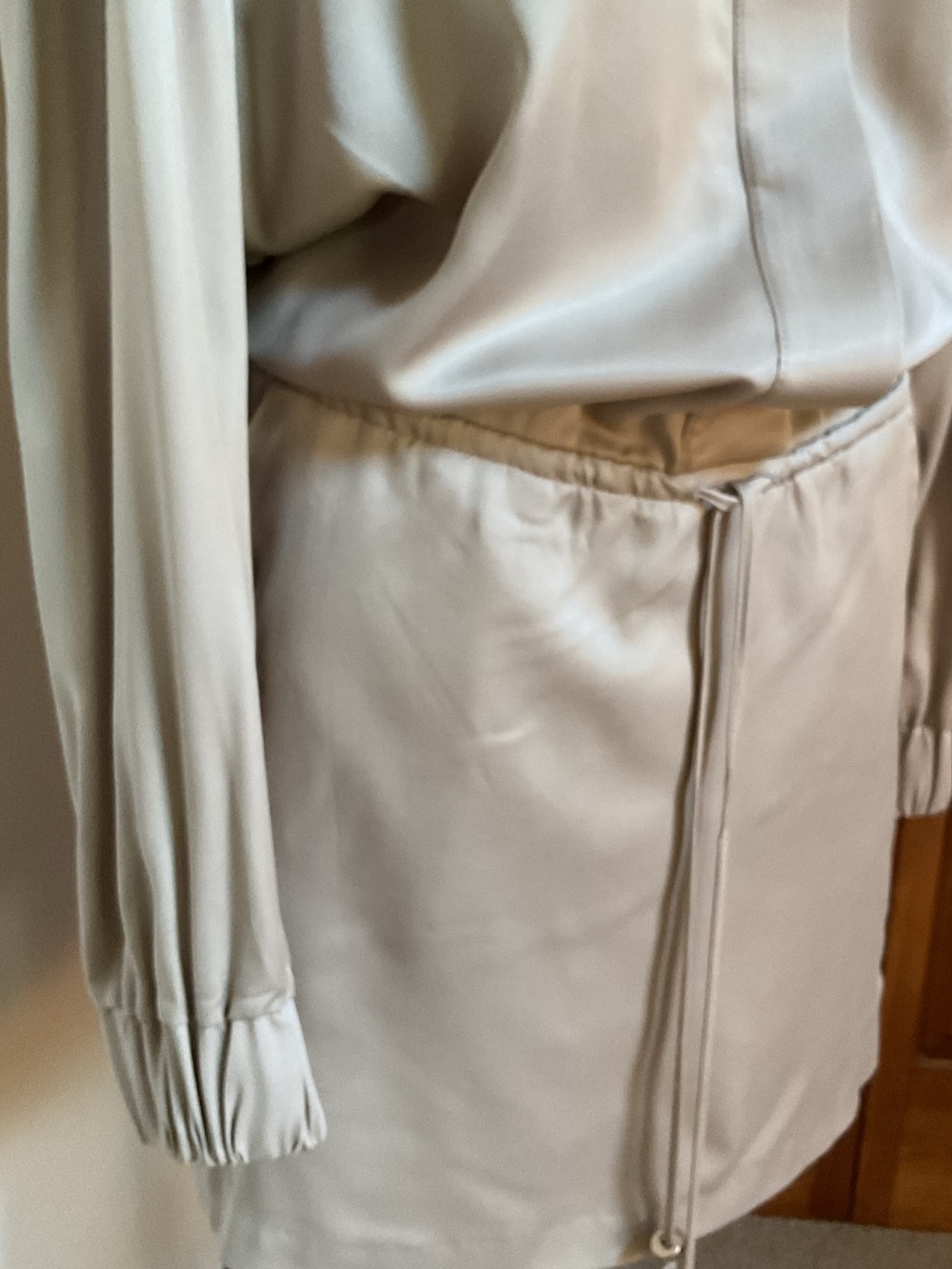 Zara Light Beige Drawstring Waist Long dress, Medium, New - Picture 8 of 9
